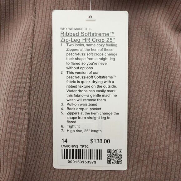 New Lululemon Size 14 Ribbed Softstreme Zip Leg High Rise Crop 25" TPTC Brown - Picture 8 of 8